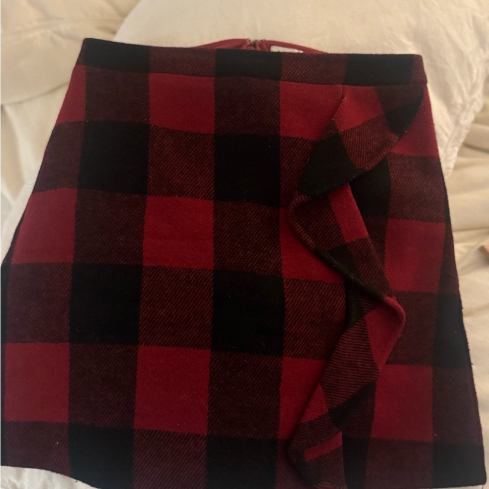 J. Crew Red and Black Ruffled Pencil Mini Skirt